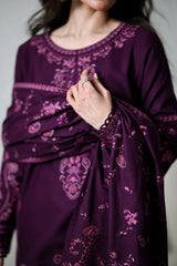 ZAIB-3PC KARANDI EMBROIDERED SHIRT WITH KARANDI EMBROIDERED SHAWL AND TROUSER-W.J-5310
