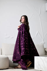 ZAIB-3PC KARANDI EMBROIDERED SHIRT WITH KARANDI EMBROIDERED SHAWL AND TROUSER-W.J-5310