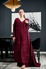 ZAIB-3PC KARANDI EMBROIDERED SHIRT WITH KARANDI EMBROIDERED SHAWL AND TROUSER-W.J-5311