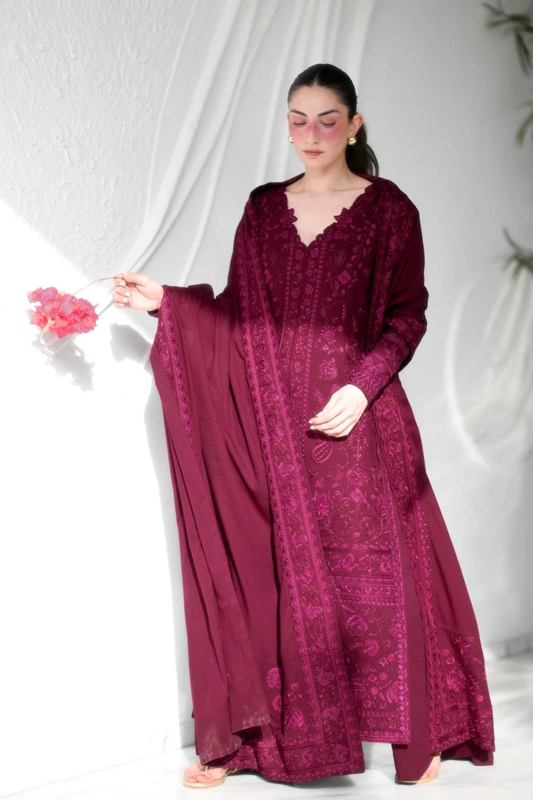 ZAIB-3PC KARANDI EMBROIDERED SHIRT WITH KARANDI EMBROIDERED SHAWL AND TROUSER-W.J-5311