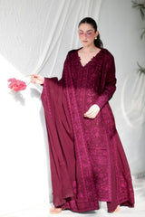 ZAIB-3PC KARANDI EMBROIDERED SHIRT WITH KARANDI EMBROIDERED SHAWL AND TROUSER-W.J-5311