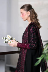 ZAIB-3PC KARANDI EMBROIDERED SHIRT WITH KARANDI EMBROIDERED SHAWL AND TROUSER -W.J-5297