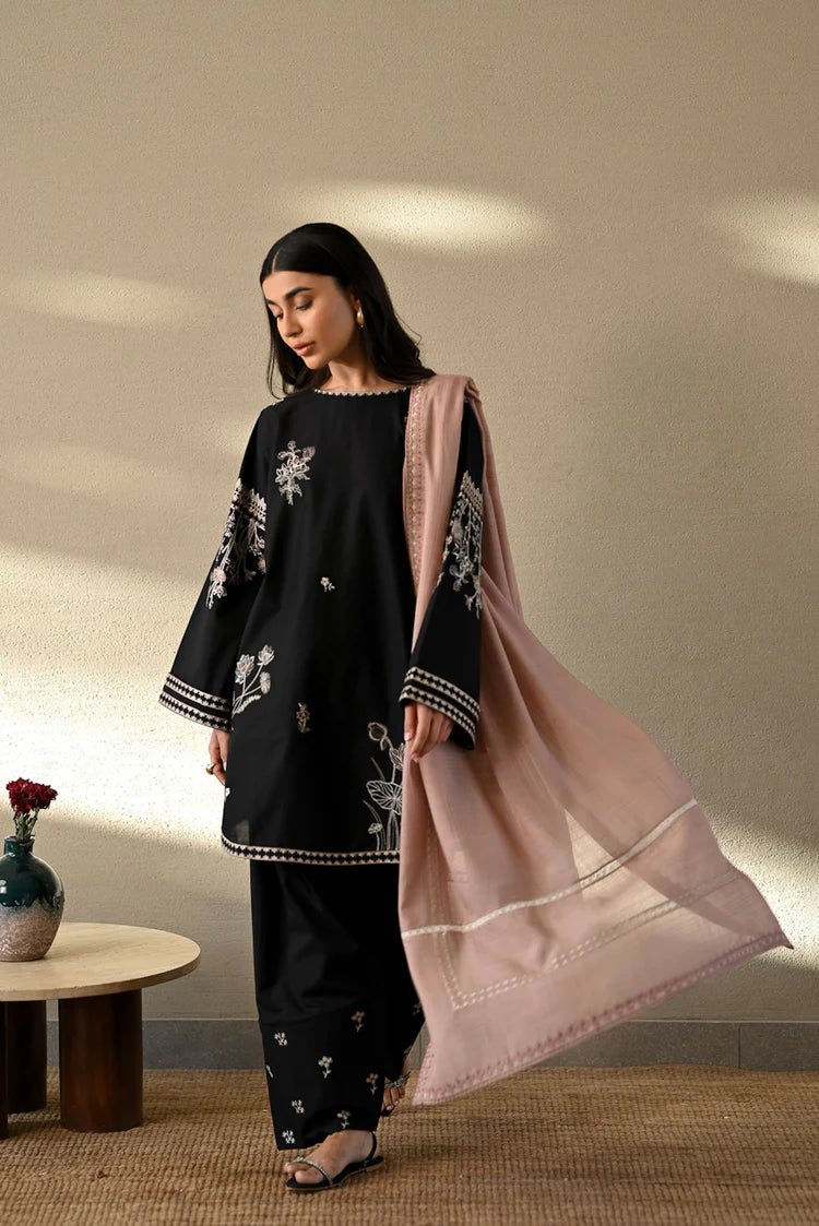 ZAIB-3PC DHANAK EMBROIDERED SHIRT WITH MUNARK EMBROIDERED DUPATTA AND TROUSER-W.J-4406