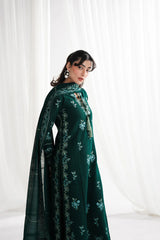 GARNET-3PC DHANAK EMBROIDERED SHIRT WITH DHANAK EMBROIDERED SHAWL & EMB TROUSER-W.J-5009