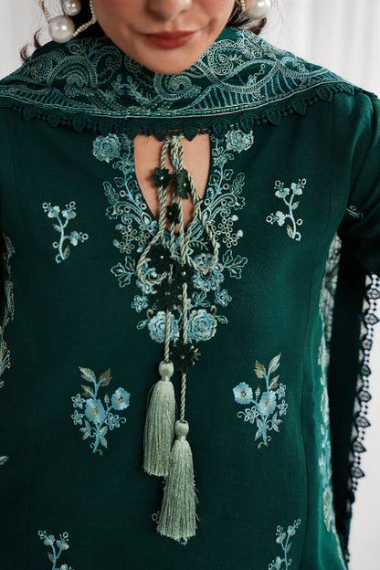 GARNET-3PC DHANAK EMBROIDERED SHIRT WITH DHANAK EMBROIDERED SHAWL & TROUSER-W.J-2004