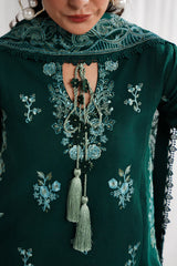 GARNET-3PC DHANAK EMBROIDERED SHIRT WITH DHANAK EMBROIDERED SHAWL & EMB TROUSER-W.J-5009