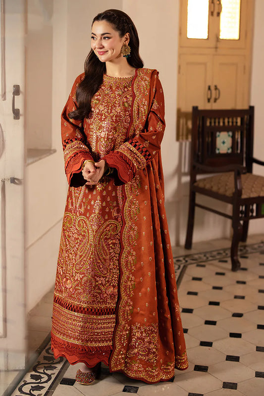 ASIM JOFA-3PC KARANDI SEQUIN EMBROIDERED SHIRT WITH KARANDI EMBROIDERED SHAWL AND TROUSER-W.J-2036