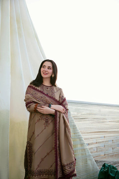 FLORENT-3PC DHANAK EMBROIDERED SHIRT WITH DHANAK EMBROIDERED SHAWL & TROUSER-W.J-1810