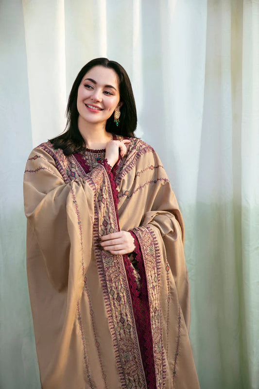 FLORENT-3PC DHANAK EMBROIDERED SHIRT WITH DHANAK EMBROIDERED SHAWL & TROUSER-W.J-1810