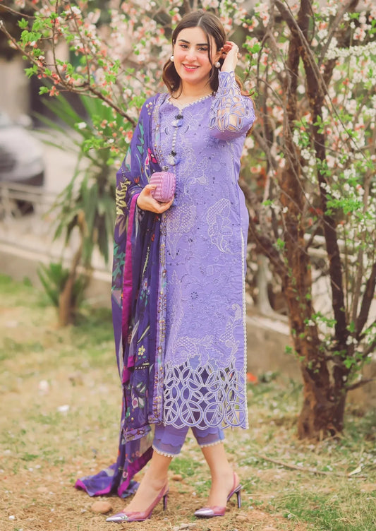 MUSHQ - 3PC DHANAK EMBROIDEREDSHIRT WITH COUTURE PRINTED SHAWL-W.J-1217
