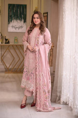 ANNELA`S-3PC DHANAK EMBROIDERED SHIRT WITH DHANAK EMBROIDERED SHAWL & EMB TROUSER-W.J-5130