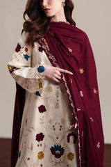 ZAIB-3PC DHANAK EMBROIDERED SHIRT WITH DHANAK EMBROIDERED SHAWL AND TROUSER-W.J-5325