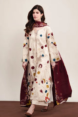 ZAIB-3PC DHANAK EMBROIDERED SHIRT WITH DHANAK EMBROIDERED SHAWL AND TROUSER-W.J-5325