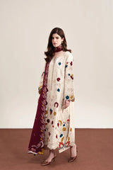 ZAIB-3PC DHANAK EMBROIDERED SHIRT WITH DHANAK EMBROIDERED SHAWL AND TROUSER-W.J-5325