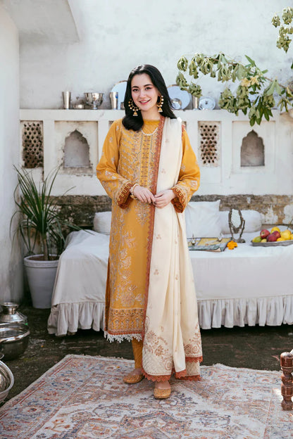 FLORENT-3PC DHANAK EMBROIDERED SHIRT WITH DHANAK EMBROIDERED SHAWL AND TROUSER -W.J-1788