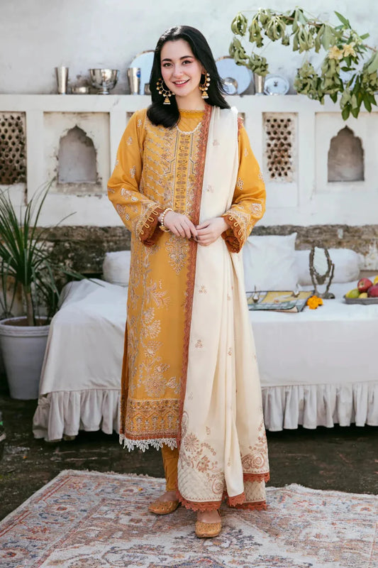 FLORENT-3PC DHANAK EMBROIDERED SHIRT WITH DHANAK EMBROIDERED SHAWL AND TROUSER -W.J-1788
