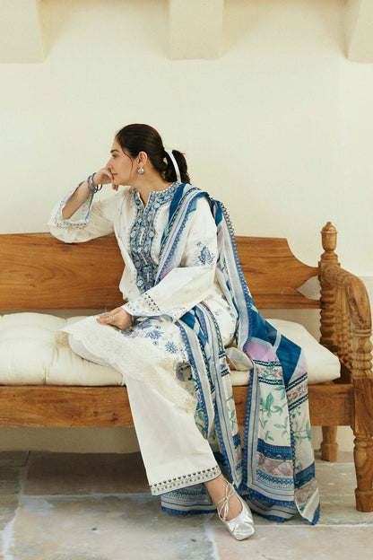 ZAHRA SHAHJAHAN- 3PC LAWN EMBROIDERED SHIRT WITH MONARK PRINT DUPATTA & TROUSER -W.J-1497