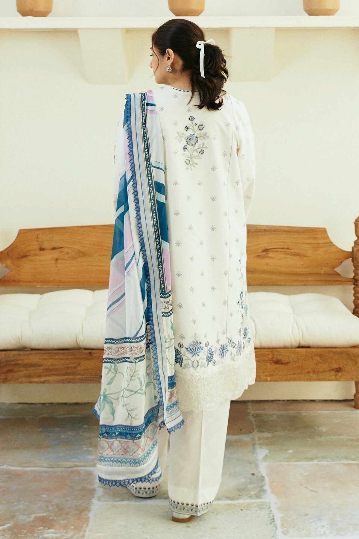 ZAHRA SHAHJAHAN- 3PC LAWN EMBROIDERED SHIRT WITH MONARK PRINT DUPATTA & TROUSER -W.J-1497