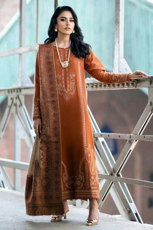 IZEL-3PC DHANAK EMBROIDERED SHIRT WITH COURTRAI PRINTED SHAWL AND TROUSER-WJ-1953