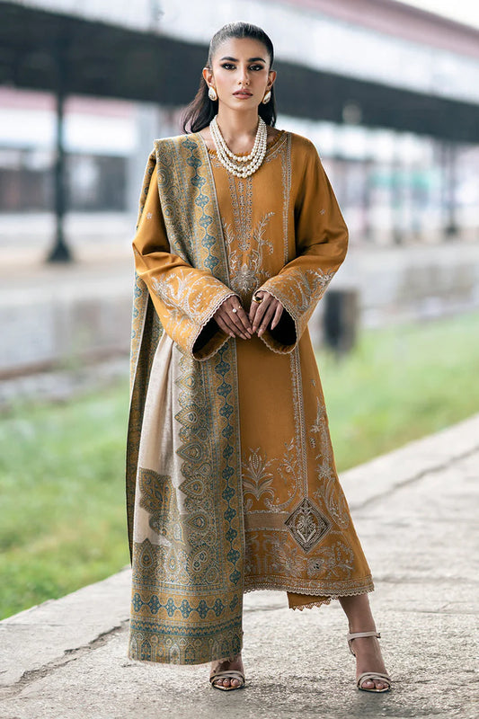 IZEL-3PC DHANAK EMBROIDERED SHIRT WITH COUTRAI PRINTED SHAWL & TROUSER-W.J-1827