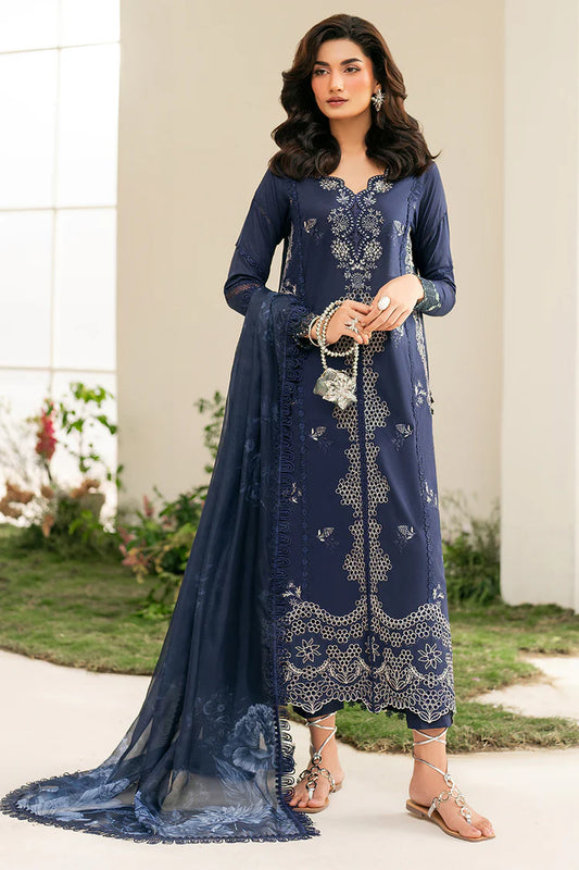 IZNIK-3PC DHANAK CHIKAN EMBROIDERED SHIRT WITH COURTRAI PRINTED SHAWL AND EMB TROUSER-WJ-1946
