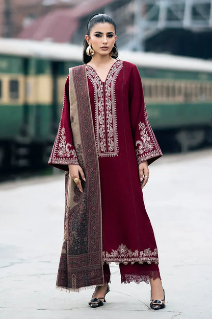 IZEL-3PC DHANAK EMBROIDERED SHIRT WITH COUTRAI PRINTED SHAWL AND TROUSER-W.J-1035
