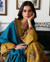 REPUBLIC WOMENSWEAR-3PC DHANAK EMBROIDERED SHIRT WITH DHANAK EMBROIDERED SHAWL AND TROUSER-W.J-5238