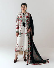 HUSSAIN REHAR-3PC DHANAK EMBROIDERED SHIRT WITH WOOL PRINTED SHAWL AND EMB TROUSER-W.J-5244