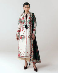 HUSSAIN REHAR-3PC DHANAK EMBROIDERED SHIRT WITH WOOL PRINTED SHAWL AND EMB TROUSER-W.J-5244