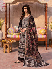 MAHNUR-3PC LAWN LASER WORK EMBROIDERED SHIRT WITH CHIFFON PRINTED EMBROIDERED DUPATTA AND TROUSER-W.J-4772