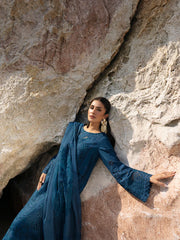 MAHNUR-3PC DHANAK LASER WORK EMBROIDERED SHIRT WITH DHANAK EMBROIDERED SHAWL AND TROUSER -W.J-5117