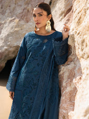 MAHNUR-3PC DHANAK LASER WORK EMBROIDERED SHIRT WITH DHANAK EMBROIDERED SHAWL AND TROUSER -W.J-5117
