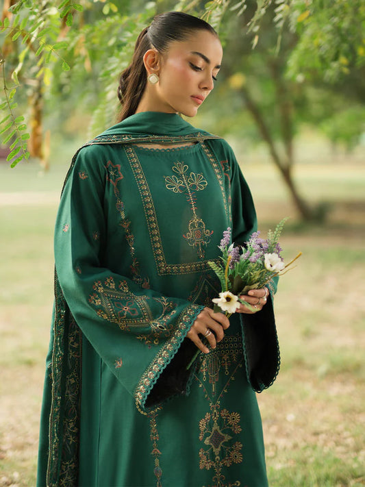 SAPPHIRE-3PC DHANAK EMBROIDERED SHIRT WITH DHANAK EMBROIDERED SHAWL AND TROUSER-W.J-1797