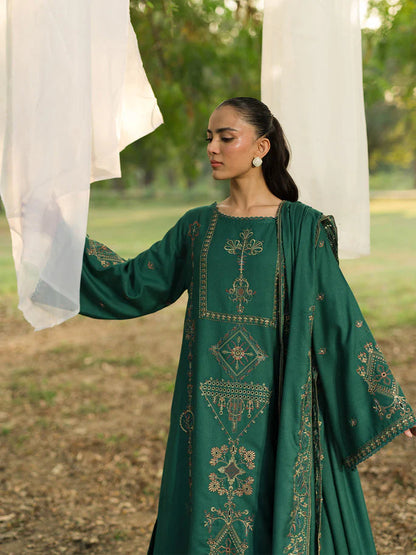 SAPPHIRE-3PC DHANAK EMBROIDERED SHIRT WITH DHANAK EMBROIDERED SHAWL AND TROUSER-W.J-1797