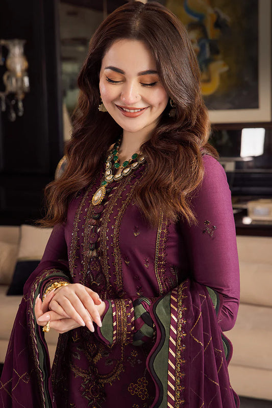 ASIM JOFA-3PC DHANAK EMBROIDERED SHIRT WITH DHANAK EMBROIDERED SHAWL & DHANAK TOUSER-WJ-1951