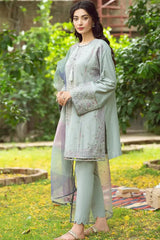 JAZMIN - 3PC DHANAK EMBROIDERED SHIRT WITH ORGANZA PRINTED DUPATTA & TROUSER-W.J-2542