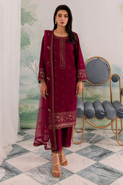 JAZMIN-3PC DHANAK EMBROIDERED SHIRT WITH ORGANZA EMBROIDERED DUPATTA AND TROUSER -WJ-1930