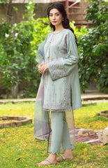 JAZMIN - 3PC DHANAK EMBROIDERED SHIRT WITH ORGANZA PRINTED DUPATTA & TROUSER-W.J-2542