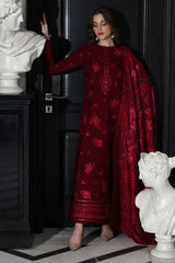 BATIK-3PC DHANAK EMBROIDERED SHIRT WITH COURTRAI PRINTED SHAWL & TROUSER-W.J-4334