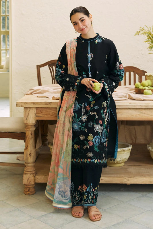 ZAHRA SHAHJAHAN- 3PC DHANAK EMBROIDERED SHIRT WITH WOOL PRINT SHAWL-W.J-1154