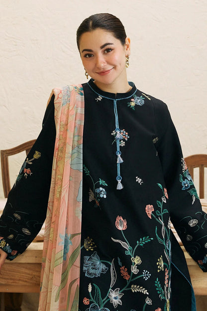 ZAHRA SHAHJAHAN- 3PC DHANAK EMBROIDERED SHIRT WITH WOOL PRINT SHAWL-W.J-1154