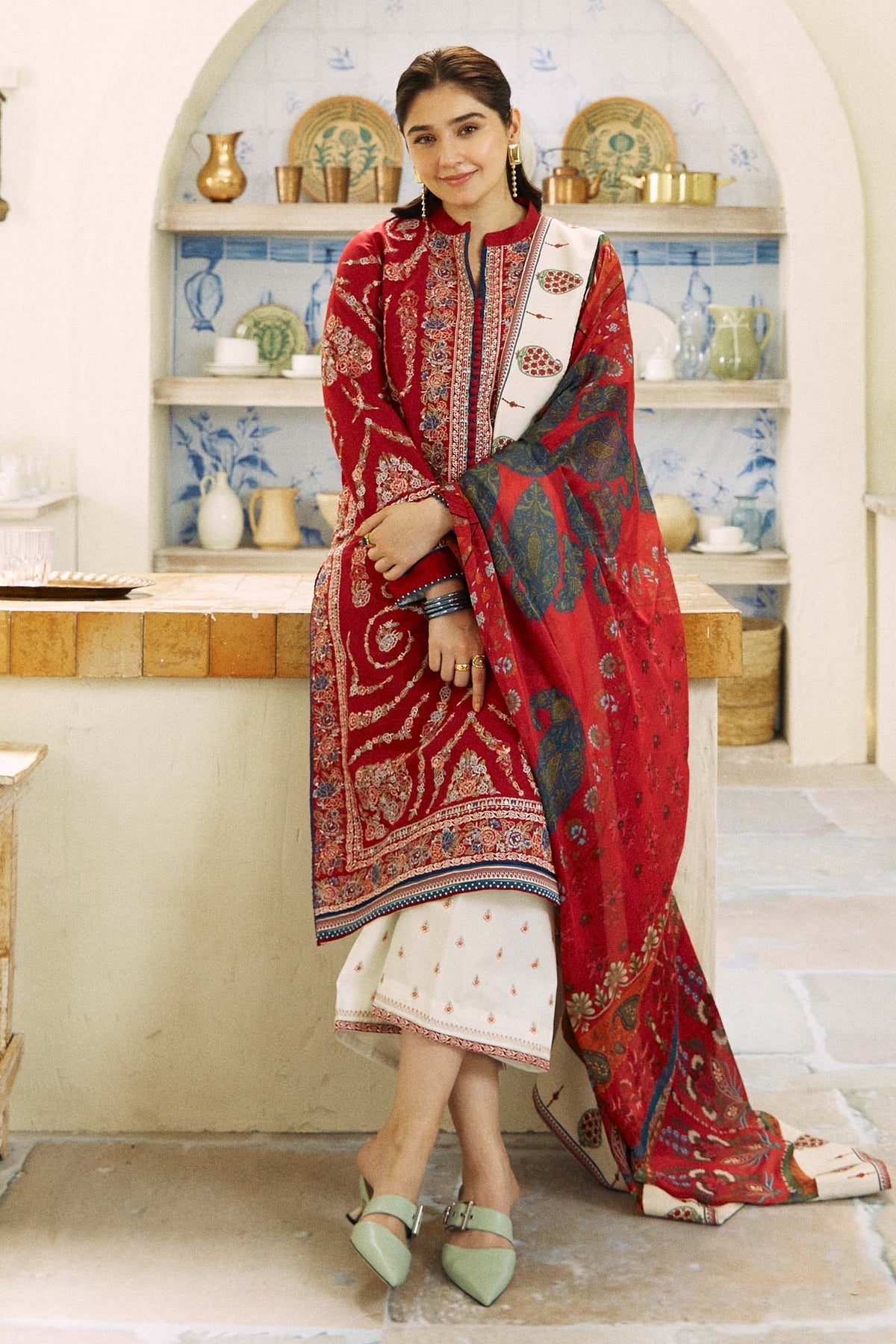 ZARASHAHJAHAN-3PC LAWN EMBROIDERED SHIRT WITH MONARK PRINT DUPATTA AND EMB TROUSER-W.J-1559