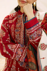 ZAHRA SHAHJAHAN- 3PC DHANAK EMBROIDERED SHIRT WITH COURTRAI PRINT SHAWL AND EMB TROUSER-W.J-4130