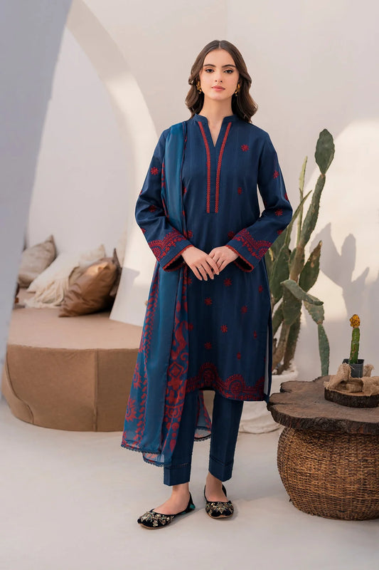 JAZMIN- 3PC DHANAK EMBROIDERED SHIRT WITH WOOL PRINT SHAWL-W.J-1270