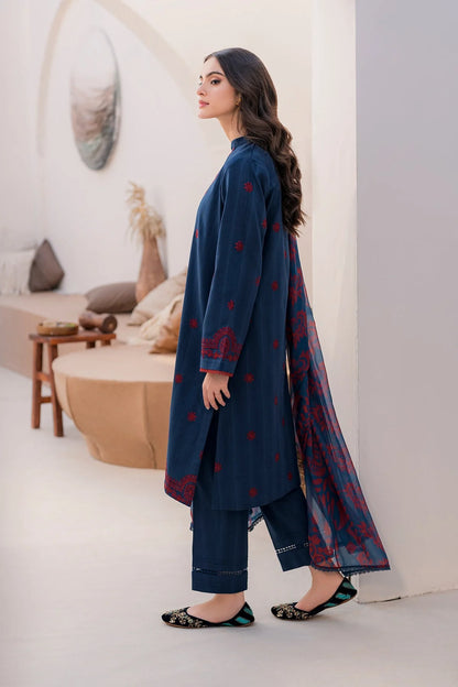 JAZMIN- 3PC DHANAK EMBROIDERED SHIRT WITH WOOL PRINT SHAWL-W.J-1270