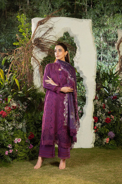 SOBIA NAZIR-3PC DHANAK CHIKAN EMBROIDERED SHIRT WITH COURTRAI PRINTED SHAWL AND TROUSER- W.J-1660