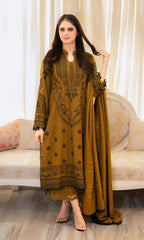 LIBAAS-3PC DHANAK EMBROIDERED SHIRT WITH DHANAK EMBROIDERED SHAWL & EMB TROUSER-W.J-5227