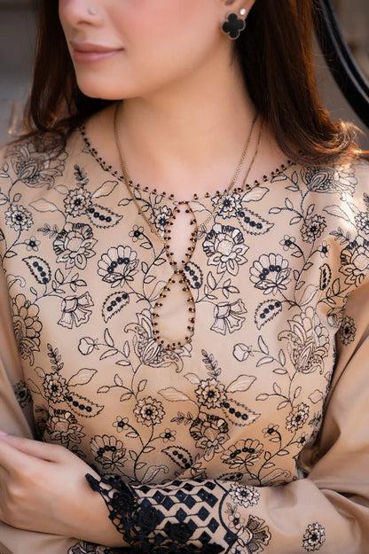 SAPPHIRE-3PC DHANAK EMBROIDERED SHIRT WITH CHIFFON EMBROIDERED DUPATTA AND TROUSER-W.J-1798