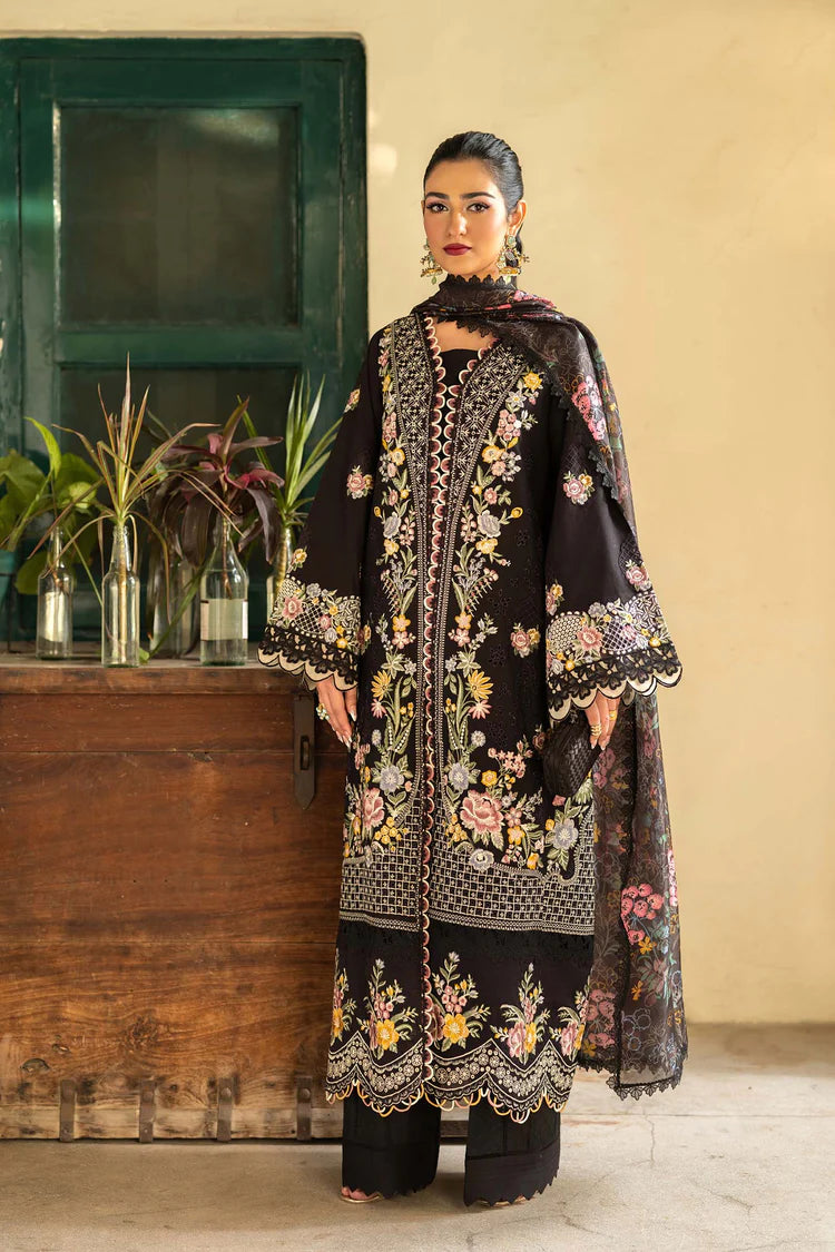 HUSSAIN REHAR-3PC LAWN EMBROIDERED SHIRT WITH CHIFFON PRINTED DUPATTA AND TROUSER-W.J-4702