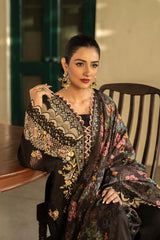 HUSSAIN REHAR-3PC LAWN EMBROIDERED SHIRT WITH CHIFFON PRINTED DUPATTA AND TROUSER-W.J-4702